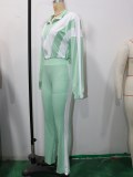 Plus Size Women Color Block Patchwork Jacket and Casual Pants Two-Piece Set