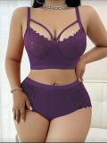 Plus Size Women Sexy Lace Patchwork Bra Shorts Lingerie Two-Piece Set