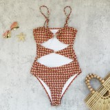 Women Sexy printed hollowed-out triangle halter one-pieceSwimwear