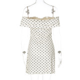 Women Polka Dot Print Strapless Mini Dress