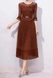 Plus Size Women Pleated Lace Floral Maxi Dress