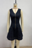 Women Sleeveless V-Neck Denim Dress