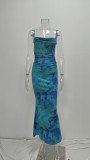 Women Sexy Backless Printed Camisole Dress