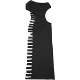 Women slash-shoulder sleeveless solid cutout sexy bodycon dress