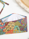 Women Printed Backless Halter Neck Tie-Up Swimwear Two Pieces