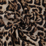 Women Leopard print patchwork lace rhinestone tie-up long-sleeved top