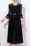 Plus Size Women Pleated Lace Floral Maxi Dress