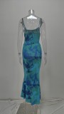Women Sexy Backless Printed Camisole Dress