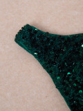 Women Sexy Green Slit Sexy One-Shoulder Sequin Evening Dress