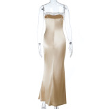 Women Sexy Lace Neckline Patchwork Maxi Dress