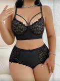 Plus Size Women Sexy Lace Patchwork Bra Shorts Lingerie Two-Piece Set