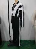 Plus Size Women Color Block Patchwork Jacket and Casual Pants Two-Piece Set