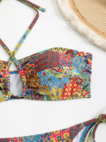 Women Printed Backless Halter Neck Tie-Up Swimwear Two Pieces