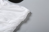 Women sexy strawless cutout top solid pleated see-through skirt two-piece set
