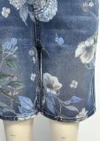 Women Floral Print Denim Wide-Leg Shorts
