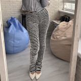 Fashion Casual High Waist Striped Slim Fit Long Pants