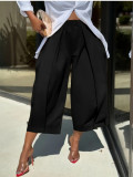 Casual Solid Wide Leg Pants
