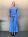 Women's Sexy Casual Solid Round Neck Lace-Up Sleeve Two-Piece Pants Set