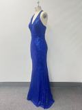 Women Halter Neck Sleeveless Backless Sequin Party Mermaid Evening Dress