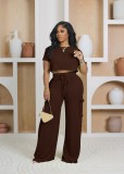 Women's Fashion Casual Solid Textured Two-Piece Pants Set