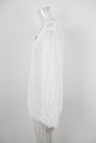 Women Spring Solid Ring Buckle Casual Long-Sleeve Dress