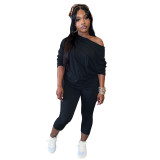 Women's Comfortable Style One-Shoulder Bat Sleeve Two-Piece Pants Set