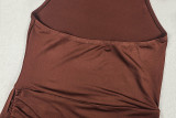 Women Solid Lace-Up Round Neck Sexy Bodycon Dress