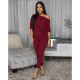 Women's Comfortable Style One-Shoulder Bat Sleeve Two-Piece Pants Set