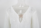Women Spring Solid Ring Buckle Casual Long-Sleeve Dress