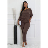 Women's Comfortable Style One-Shoulder Bat Sleeve Two-Piece Pants Set
