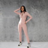 Women's Autumn Solid Stand Collar Zip-Up Sports Jacket and Pants Fitness Set