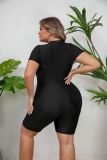 Plus Size Women's Short Sleeve Zip-Up Square Leg Surfing Swimsuit