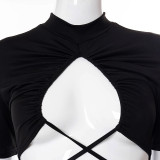 Women Summer Sexy Solid Lace-Up Short-Sleeve Bodysuit