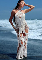 Women Sexy Hollow-Out See-Through Beach Sleeveless Halter Neck Backless Maxi Dress Women Sexy Hollow-Out See-Through Beach Sleeveless Halter Neck Backless Maxi Dress