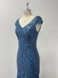 Women Sequin V-Neck Patchwork Formal Party Mermaid Evening Dress