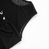 Women Mesh Snake Metallic Embellished Gathered Crop Round Neck Top