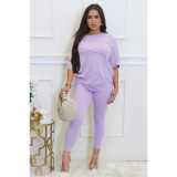 Women's Comfortable Style One-Shoulder Bat Sleeve Two-Piece Pants Set
