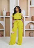 Women's Fashion Casual Solid Textured Two-Piece Pants Set