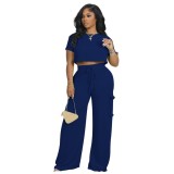 Women's Fashion Casual Solid Textured Two-Piece Pants Set