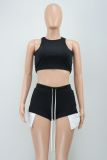 Women's Summer Sleeveless Tank Top and ide Slit Drawstring Shorts Two-Piece Set
