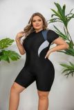 Plus Size Women's Short Sleeve Zip-Up Square Leg Surfing Swimsuit