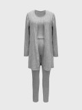 Women's Autumn Winter Casual Ribbed Vest Cardigan and Pants Three-Piece Loungewear Set