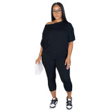 Women's Comfortable Style One-Shoulder Bat Sleeve Two-Piece Pants Set