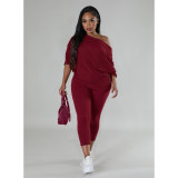 Women's Comfortable Style One-Shoulder Bat Sleeve Two-Piece Pants Set