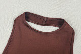 Women Solid Lace-Up Round Neck Sexy Bodycon Dress