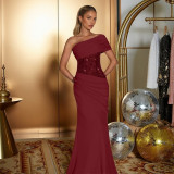 Women Halter Neck Slash Shoulder Party Maxi Dress