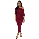 Women's Comfortable Style One-Shoulder Bat Sleeve Two-Piece Pants Set