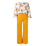 Plus Size Women Printed Lace-Up Top and Wide-Leg Pants Two-Piece Set