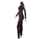 Women's Autumn Solid Stand Collar Zip-Up Sports Jacket and Pants Fitness Set
