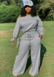 Women's Sexy Casual Solid Round Neck Lace-Up Sleeve Two-Piece Pants Set